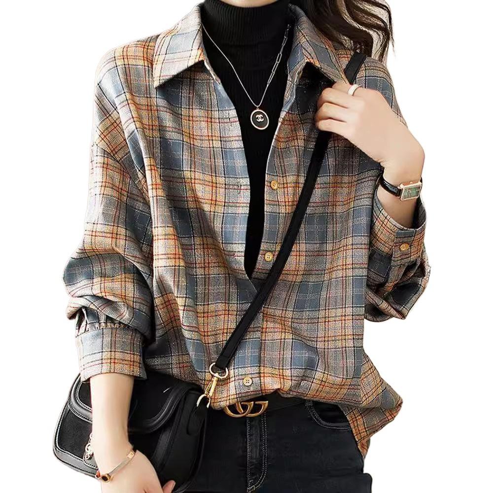 Plaid Shirt Women's Spring and Autumn New Loose Retro Long-sleeved Jacket