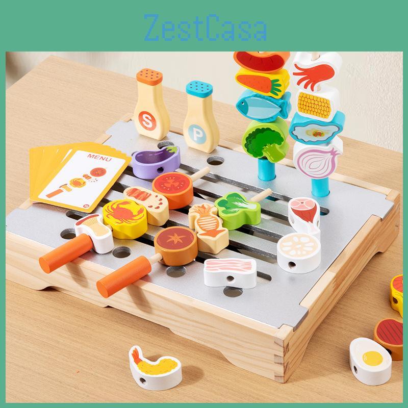 Wooden Barbecue Simulation Rack Cooking Family Interactive Children Set Toy