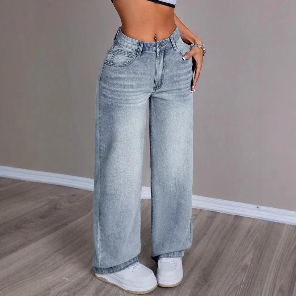High Waist Straight Jeans Damen Locker Lässig Denim Hose Tägliche Straßenhose
