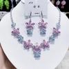 Super Flash Pink and Blue Contrasting Color Flash Diamond Flower Necklace Earrings Fashionable Versatile Temperament Unique High-end Design Set