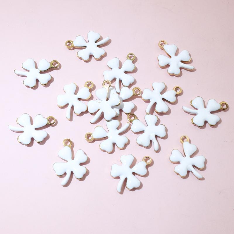 20pcs 13x10mm Stainless Steel Enamel Clover Flower Charms Pendant Stainless Steel DIY Jewelry Making Accessories Findings