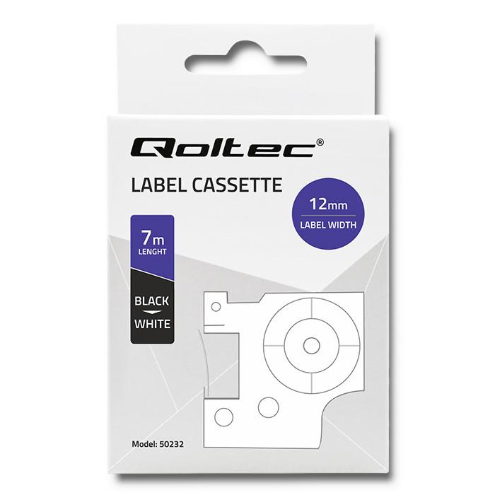 Qoltec Tape for DYMO D1 45013 | 12mm X 7m | White/Black Print