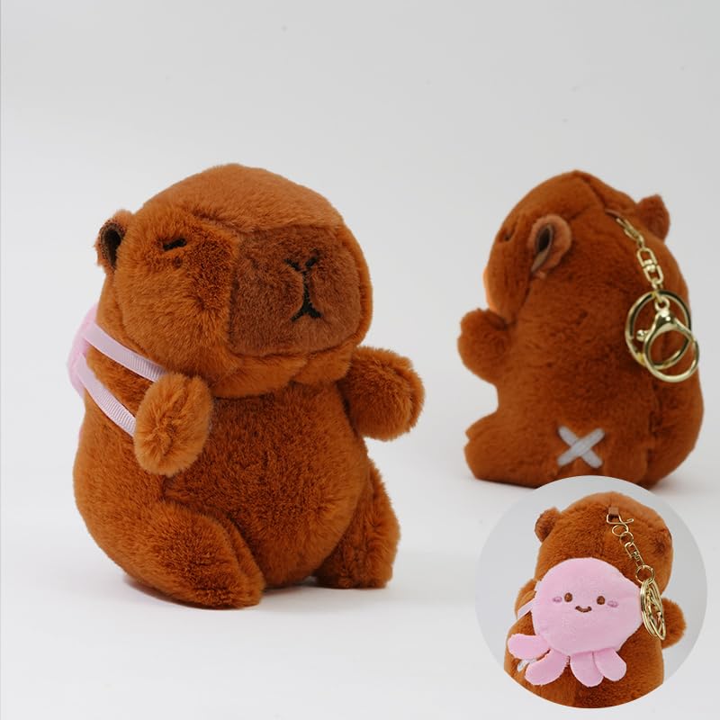 Clearstone Capybara Plush Keychain, Chavimaru Octopus, 18.5cm, Brown