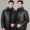 Genuine Leather Jacket for Men with Velvet and Thickening Middle-aged and Elderly Men's Fur-in-one Winter Daddy Lapel Warm Leather Jacket