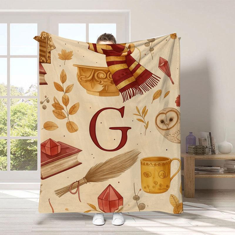 Warm Halloween Flannel Blanket - Cartoon Ghost & Pumpkin Design