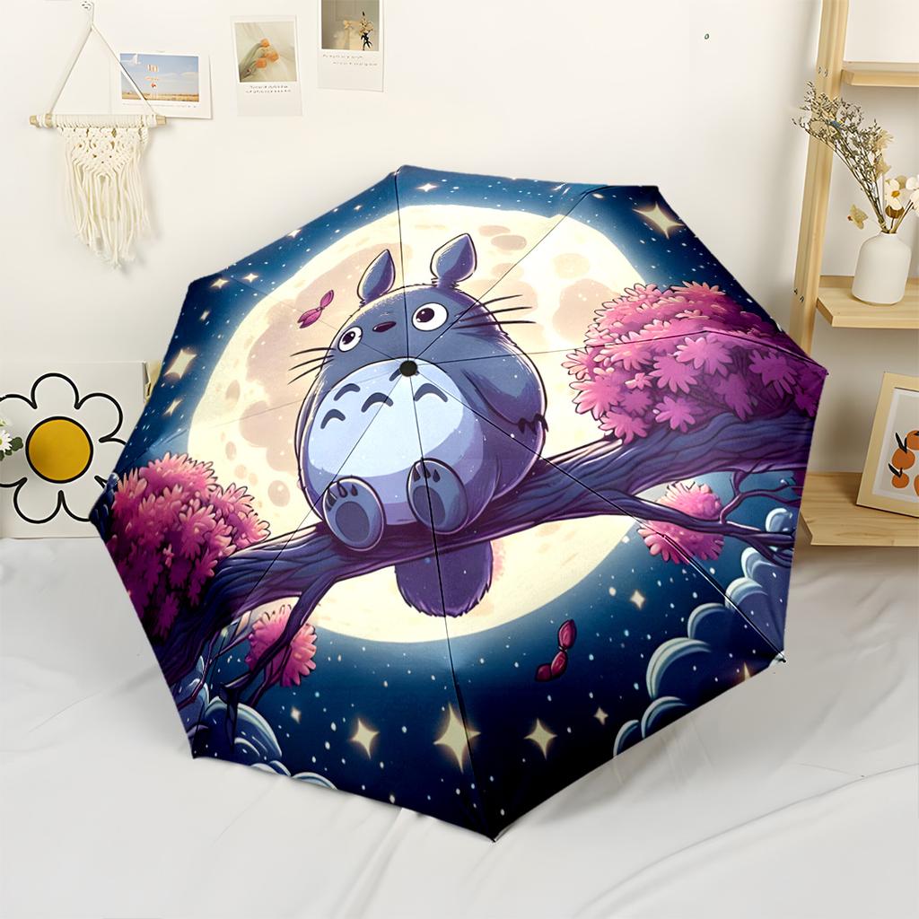 Totoro Moonlit Night Portable Automatic Umbrella Sturdy 8-Rib Shaft Lightweight for Outdoor Daily Use Fashion Lovers Best for Christmas