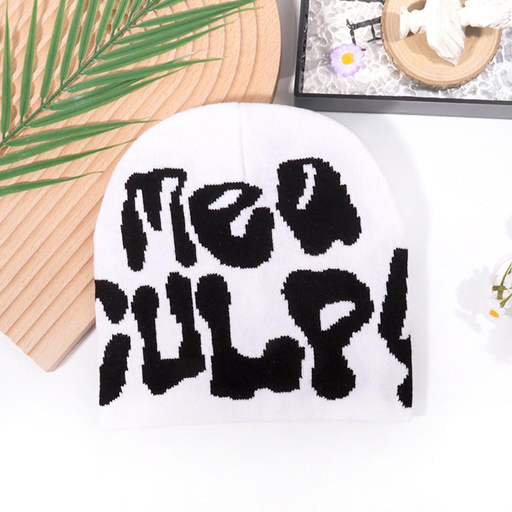 

Хип-хоп шапка-бини с буквой Y2k из теплой акриловой ткани для уличной одежды и осенних мероприятий на открытом воздухе White Black