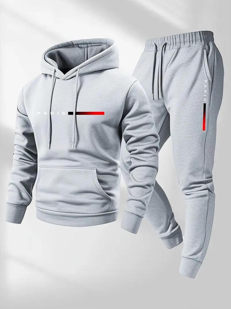 European-Size Unisex PARIS Letter Print Casual Hoodie & Drawstring Tracksuit