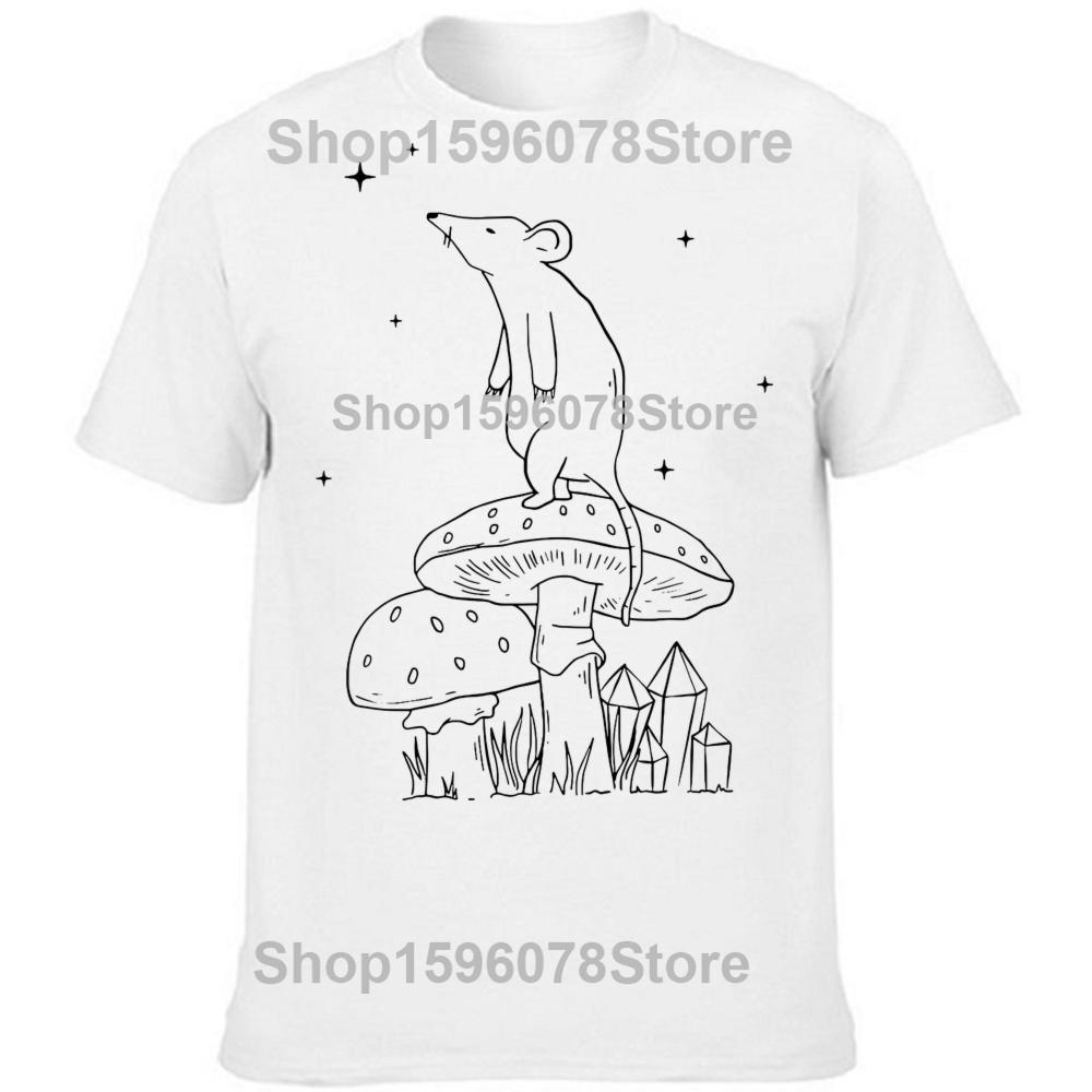 Lustiges Pilz-Ratten-Grafik 100% Baumwoll-T-Shirts Herren Damenmode Lässiges T-Shirt Locker Übergroß Streetwear T-Shirt