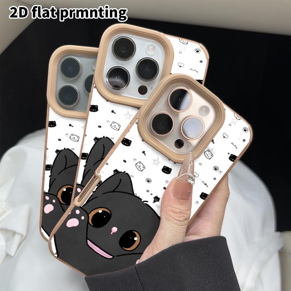 Phone Case: 2D Flat Lambskin Suitable for iPhone 18 17 16 15 14 13 Pro Film Protective Case,little Black Cat, Christmas and Halloween Gift
