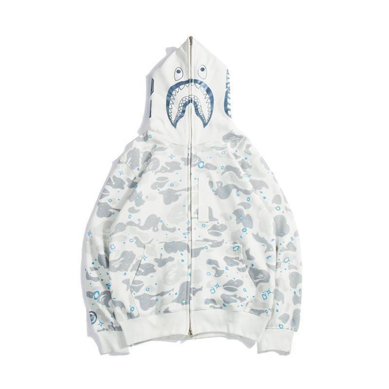 Shark 3D Print Zip Up Hoodie Camo Streetwear Teens