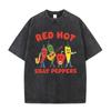 Washed Vintage Red Hot Silly Peppers Funny Meme Graphic T Shirts Men Retro Gothic Metal Rock Tshirt Mens Casual Humor Tshirts