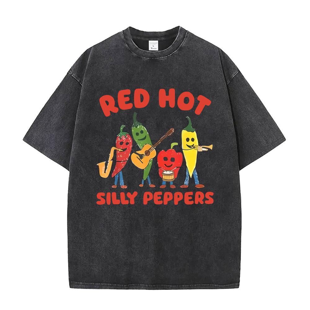 Washed Vintage Red Hot Silly Peppers Funny Meme Graphic T Shirts Men Retro Gothic Metal Rock Tshirt Mens Casual Humor Tshirts