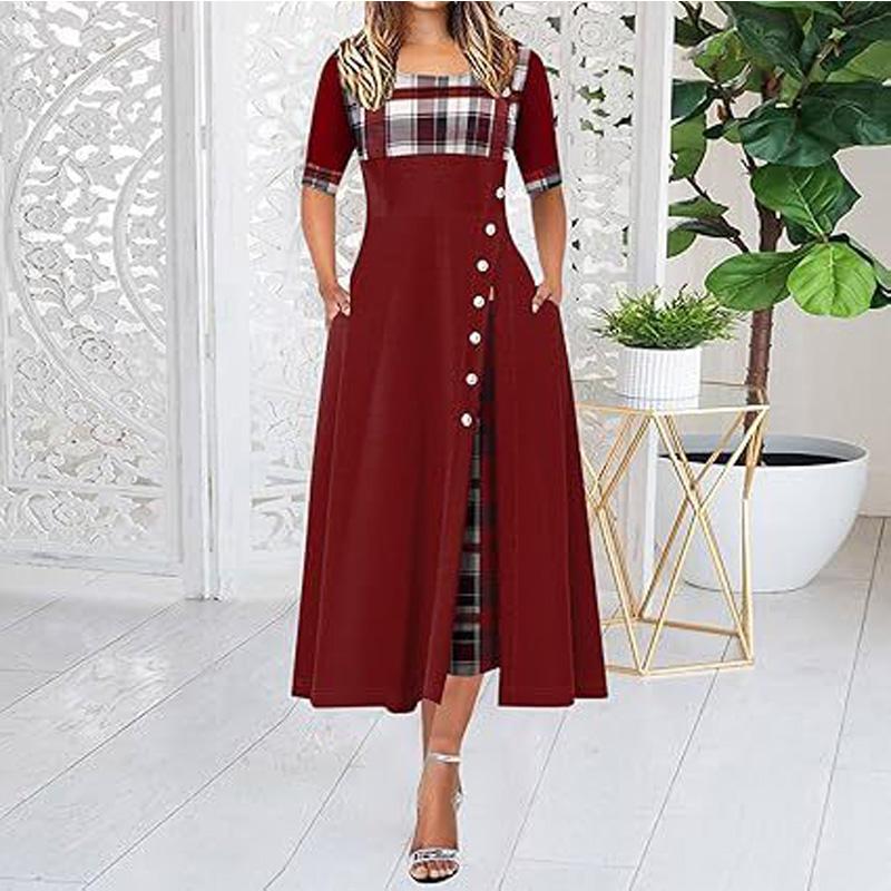 Elegantes Damen Maxikleid mit Rundhalsausschnitt Moderner Schicker Stil Langes Formelles Abendkleid