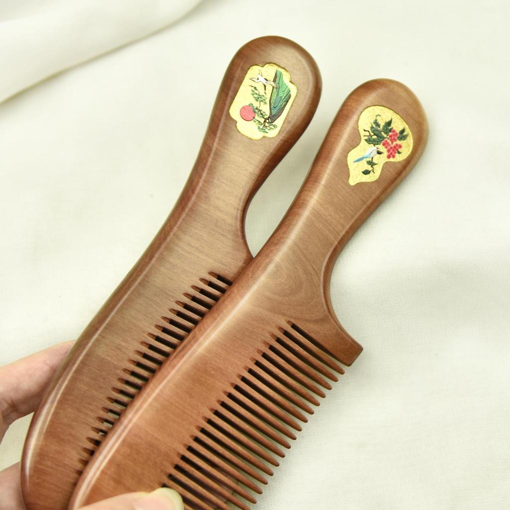 Nanmu Gold Painted Hairdressing Comb - Smooth Finish Women's Souvenir Gift