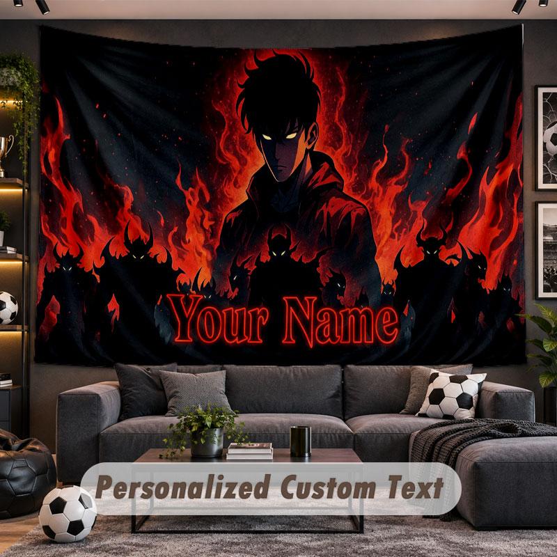 Wall Hanging Tapestry Custom NameSolo Leveling Pattern Personalized Printed Fabric Wall Decor