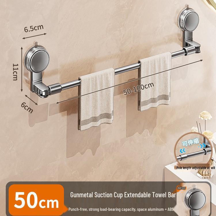 Teleskopischer Handtuchhalter mit Saugnäpfen ohne Bohren und Ablage für Badezimmer