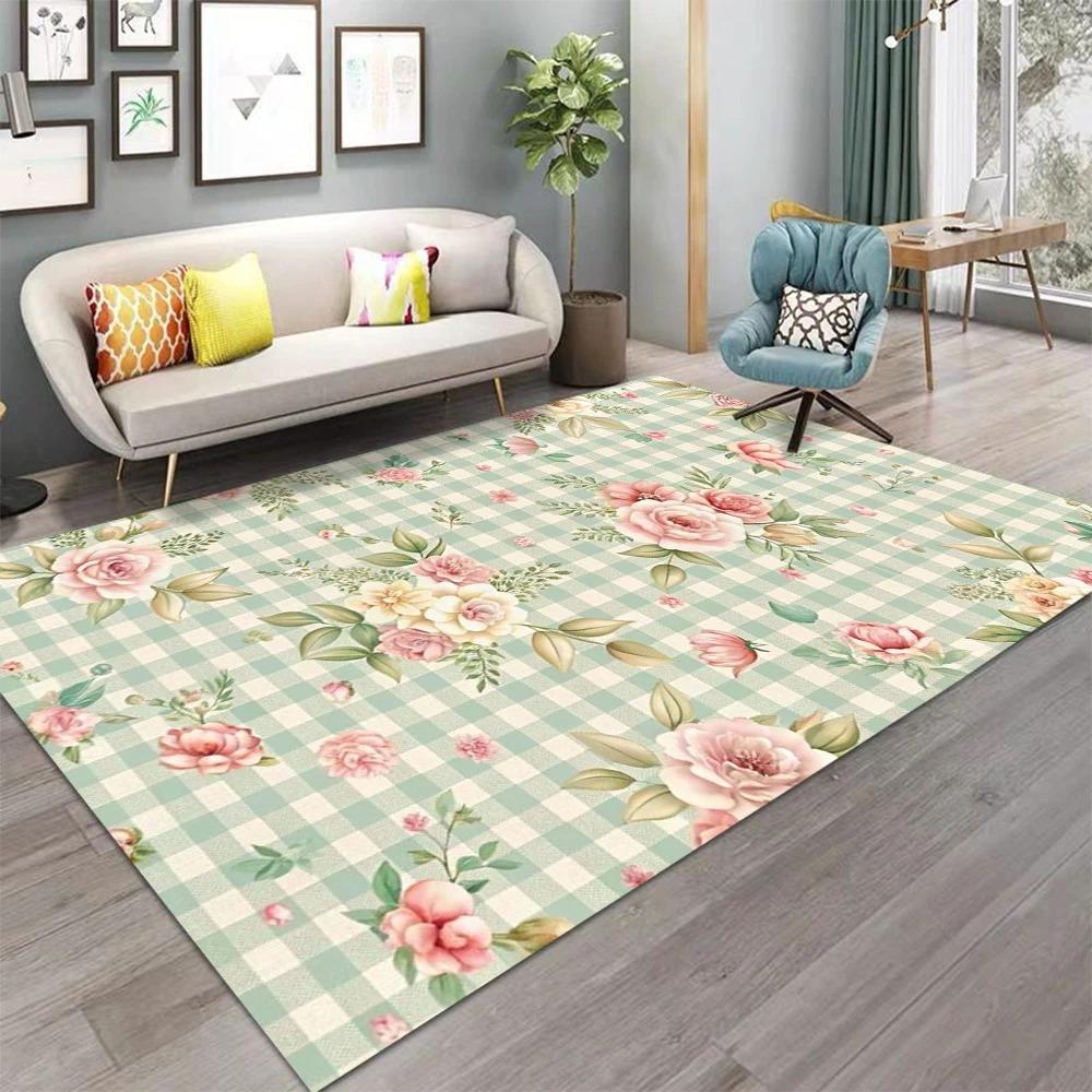 Colorful Checkerboard Patchwork Plaid Rug Practical Floor Mat for Living Room Bedroom Fresh and Soft Style Home Decor Carpet