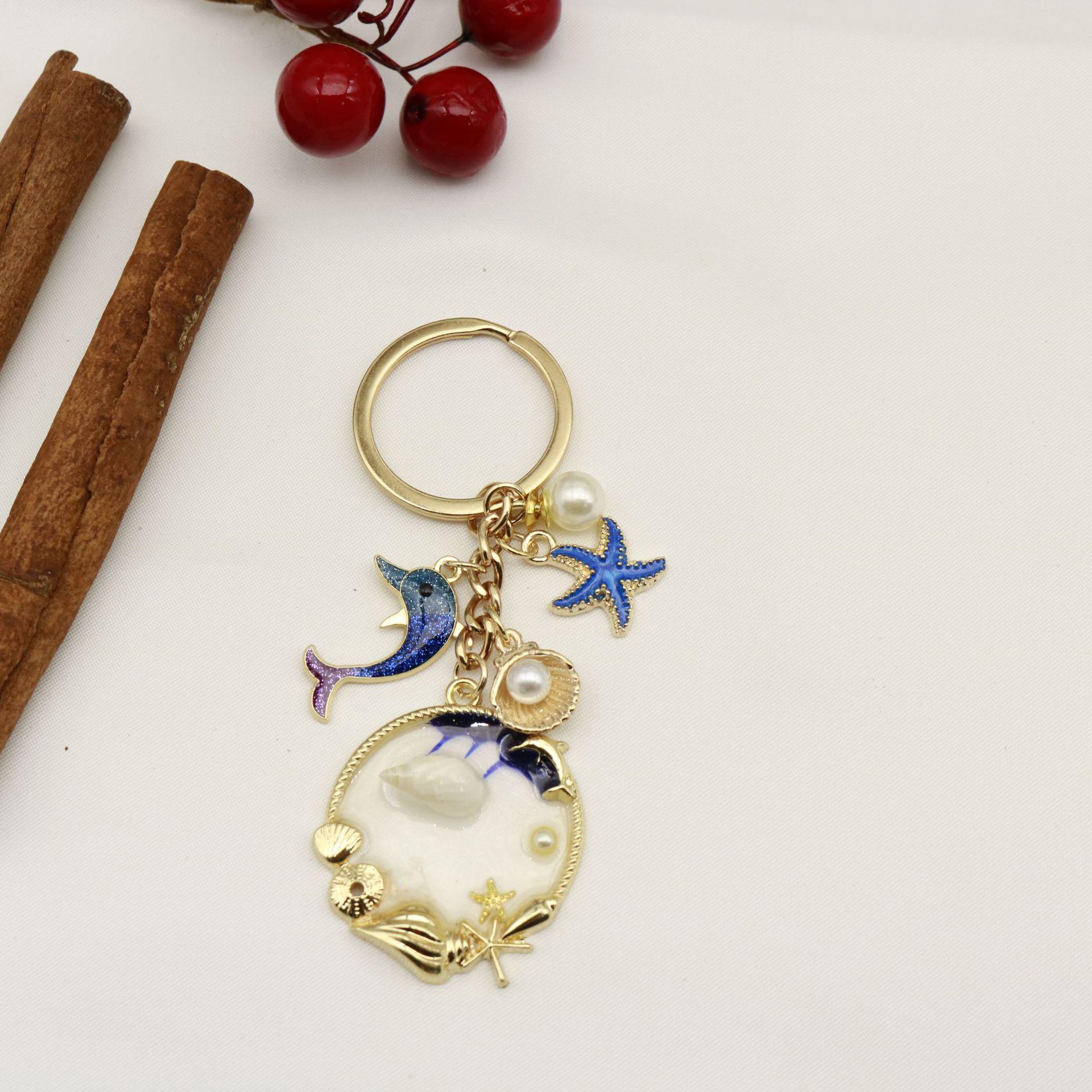 Seashell Starfish Pearl Keychain: Enamel Alloy Pendant for Girls’ Bags & Gifts