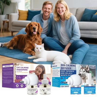 Pet Calming Diffuser, 3 In1 Pet Pheromones, Relaxing Pheromones For Pet Relief Stress Anxiety Reduce Aggression Barking, 1 Diffuser 2 Refill(48ml*2)