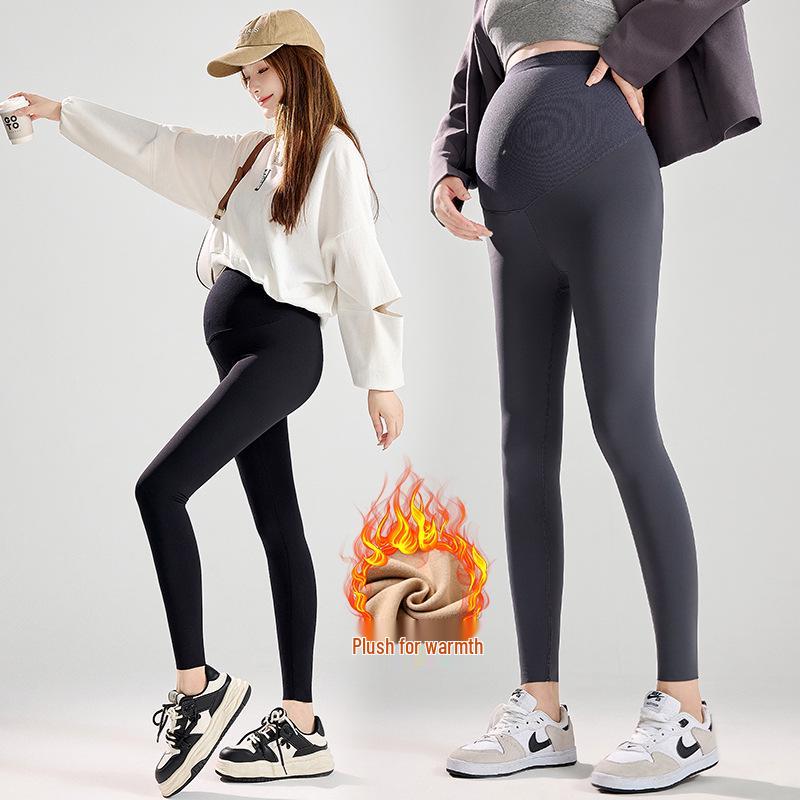 Nahtlose Umstands-Sharkskin-Leggings mit Bauchstütze und Samtfutter für Herbst und Winter