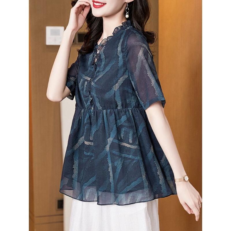 Short-sleeved Chiffon Shirt for Women New Summer Fashion Simple Small Shirt Loose Top
