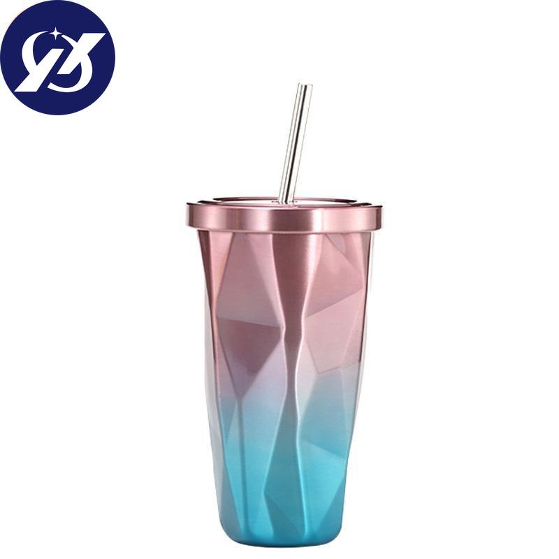 500ml Double Wall 304 Stainless Steel Coffee Bottle With Straw To Go Cold Beer Cup With Tumbler