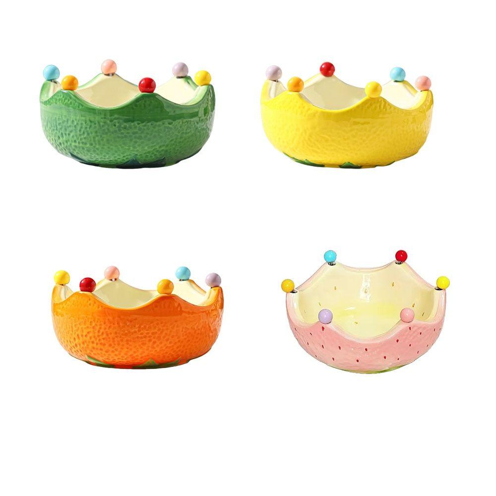 2 in 1 Ceramic Fruit Plate Strawberry Orange Shape Salad Serving Fruit Serving Plate Decoration with Forks Fruit Fork Set