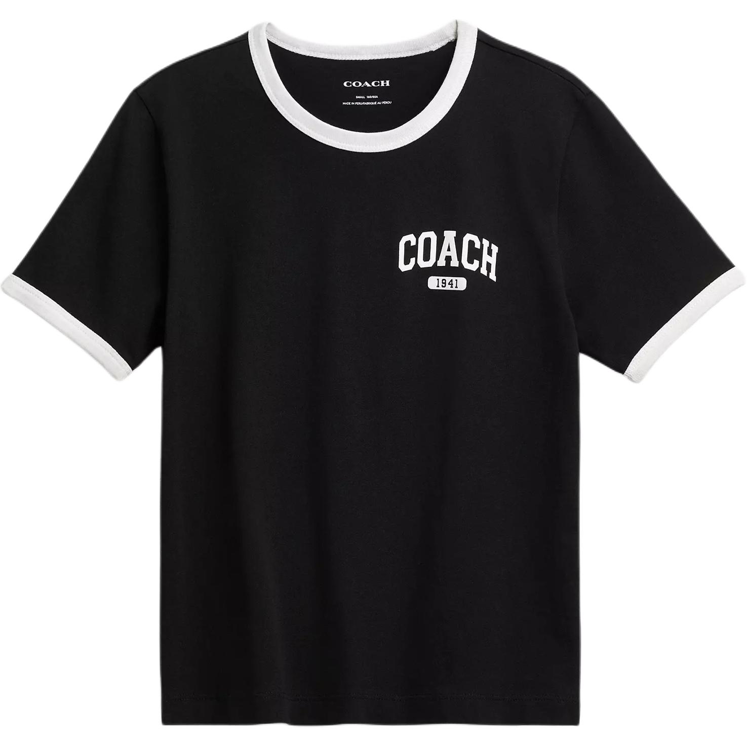 Coach SS25 Футболка с коротким рукавом и цветной отделкой Regular Женские топы Черный CAH76-BLK XS