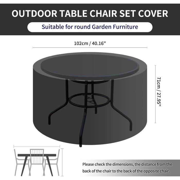 Housse ronde pour table de jardin 102 x 71 cm - Tissu Oxford 600D imperméable, anti-UV, coupe-vent (noir)