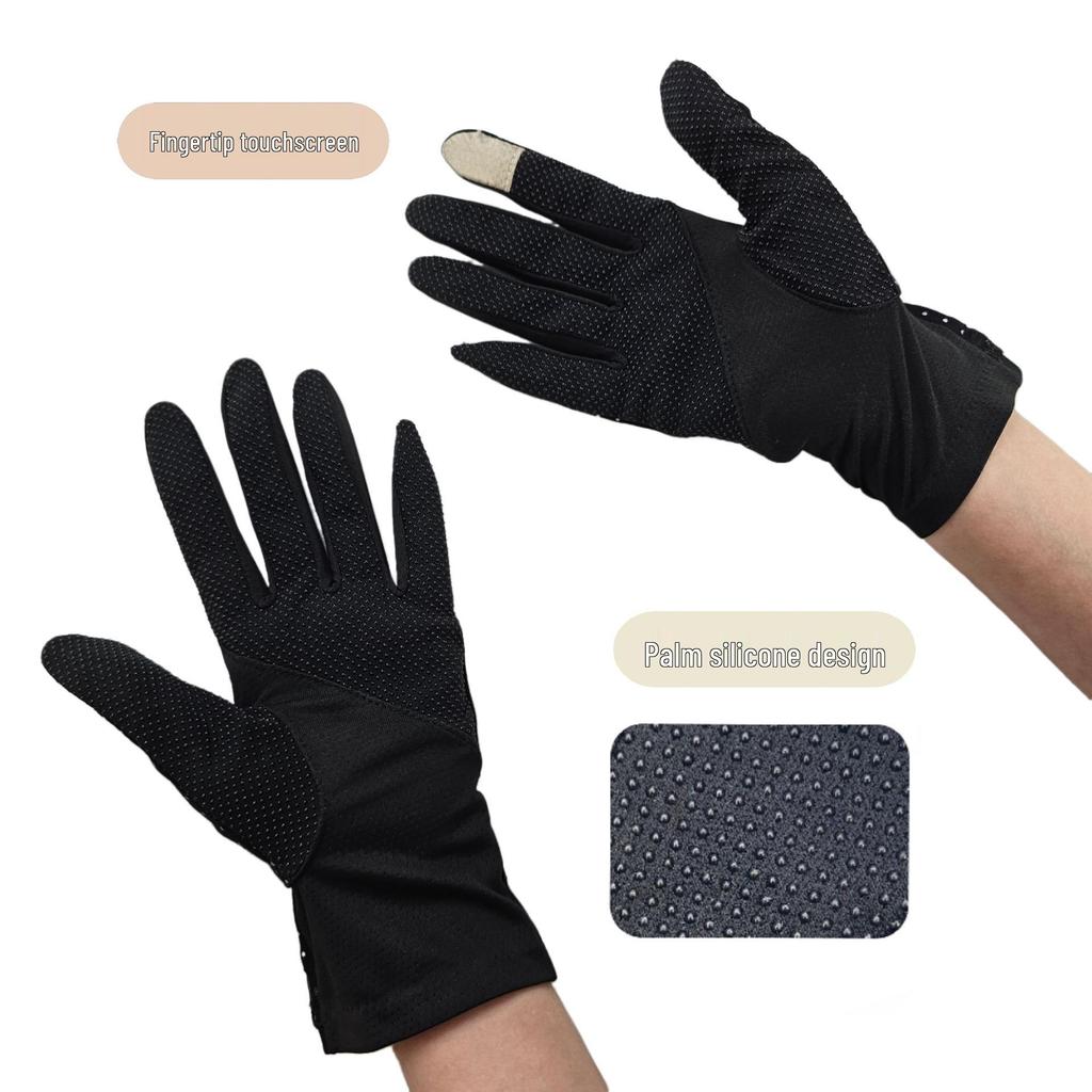 Women's Summer UV Protection Polka Dot Touchscreen Gloves - Non-Slip, All-Cotton for Driving and Cycling