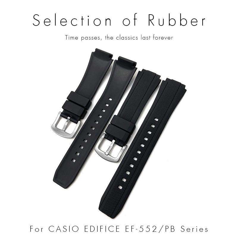 25mm Rubber Silicone Watchband Fit for CASIO Edifice 5119 EF-552 EF-552D Black Waterproof Strap Butterfly Buckle Needle Buckle