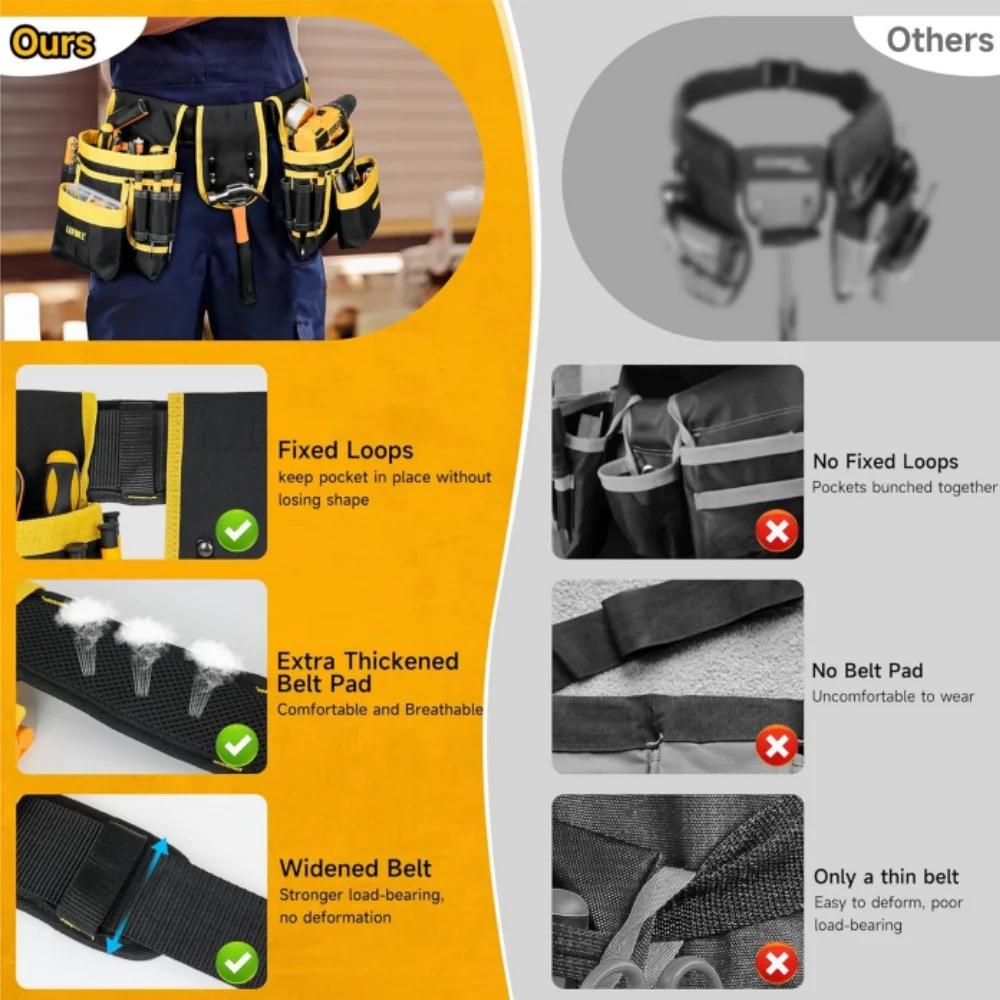 Tool Organizers Bag Heavy Duty Adjustable Tool Belt - Professional Repair Tool Waist Bag for Electricians, Carpenters & Workers