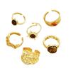 6pcs Set Trendy Retro Maillard Tiger Eye Stone Gold Color Irregular Liquid Metal Opening Ring for Women Personality Jewelry Sets