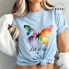 High Street T-Shirt Let It Be Rainbow Butterfly Print Shirt Fashion T-shirt Watercolor Butterfly Women Tee Summer Brand Tops