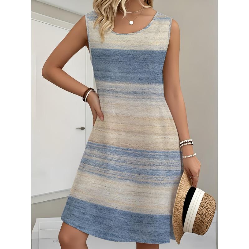 Canottiera Casual da Donna in Denim Stampato a Linea ad A - Girocollo, Maniche Corte, Lavabile in Lavatrice, Abbigliamento da Spiaggia per Vacanze Primaverili ed Estive