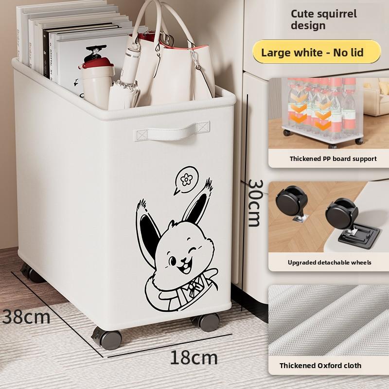 1pc Movable Storage Basket Oxford Cloth Laundry Basket With Pulleys Large Capacity Foldable Office Storage Rack Snacks Trolley