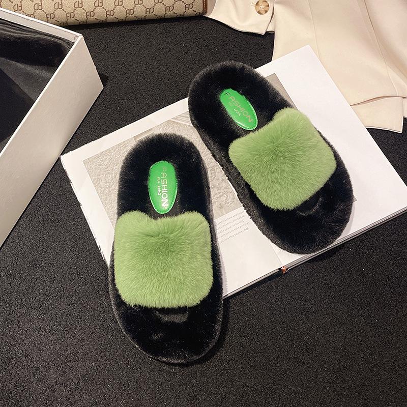 

Popular Mao Mao slippers women s winter wear 2025 new European high-end Internet celebrity thick bottom plush cotton drag spring and autumn 40