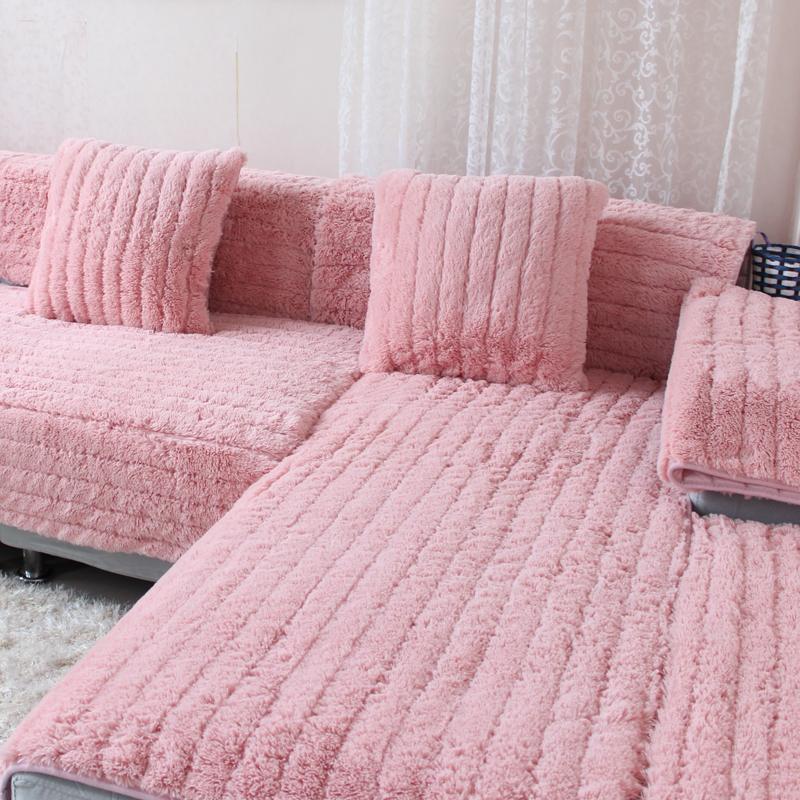 Autumn Winter Thick Plush Sofa Cushion Non-slip Solid Color Couch Cover Armrest Towel Fabric Backrest Cover Europe L-shape