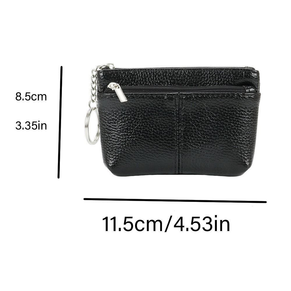Portable PU Leather Coin Purse Mini Zipper Leather Purses with Keychain Solid Color ID Credit Card Holder