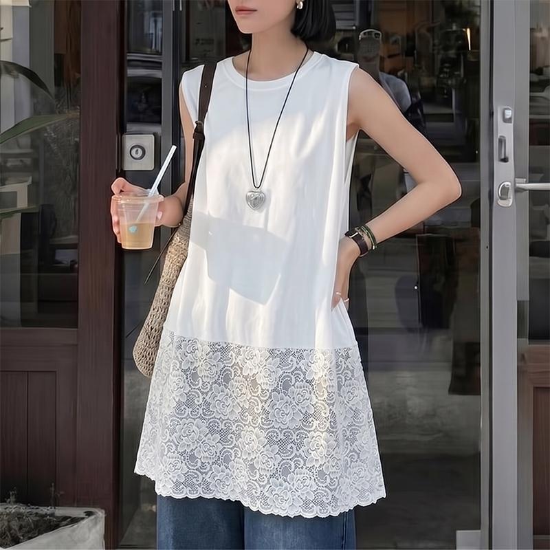 ZANZEA Women Casual Round Neck Lace Splice Summer Sleeveless Tank Tops M белый