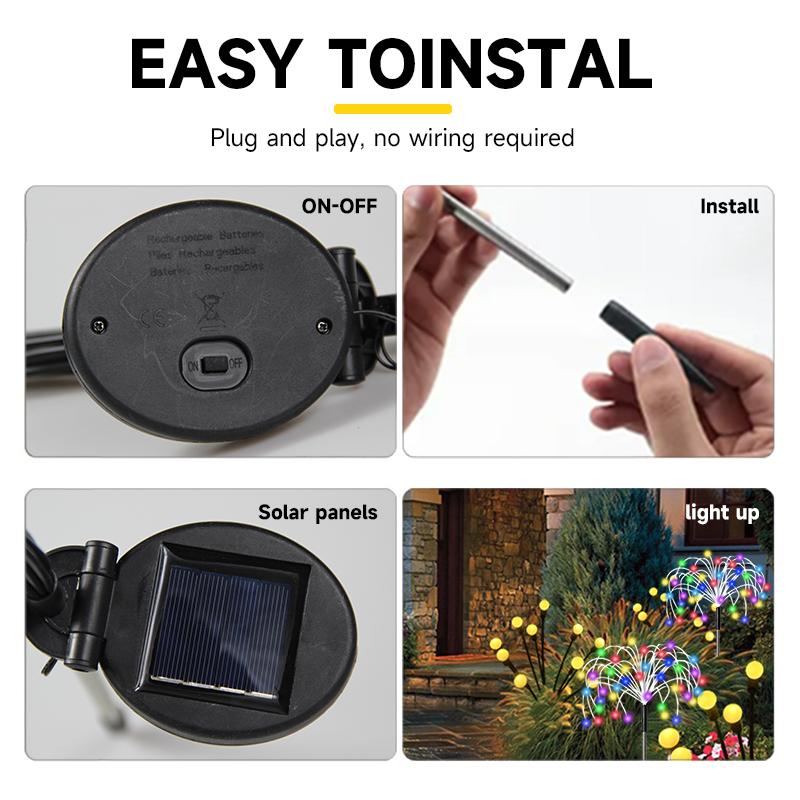 Solar-powered Garden Lights Landscape Yard Decoration Ground-mounted Lamp Flamingo Firework Sunflowers Roses Fireflies Jellyfish