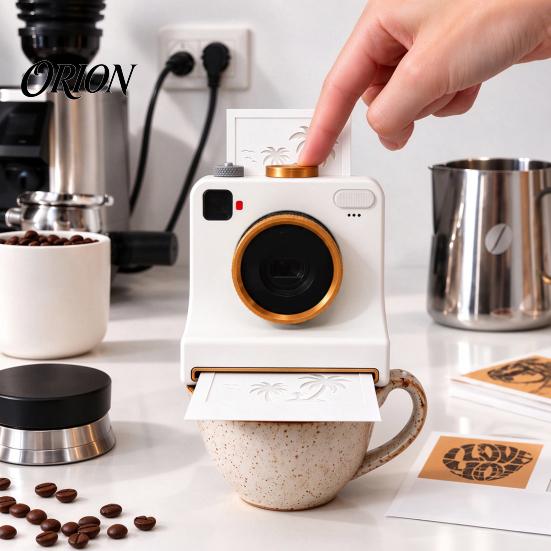 Milk Foam Pattern Maker 3D Printed Latte Art Camera, Manual Cocoa Powder Printer with 4 Coffee Gadgets for Guests Template Cards Cappuccino