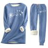 Women's Print Round Neck Warm Suit Long Sleeve Fleece Drawstring Sweatpants Two-Piece Set