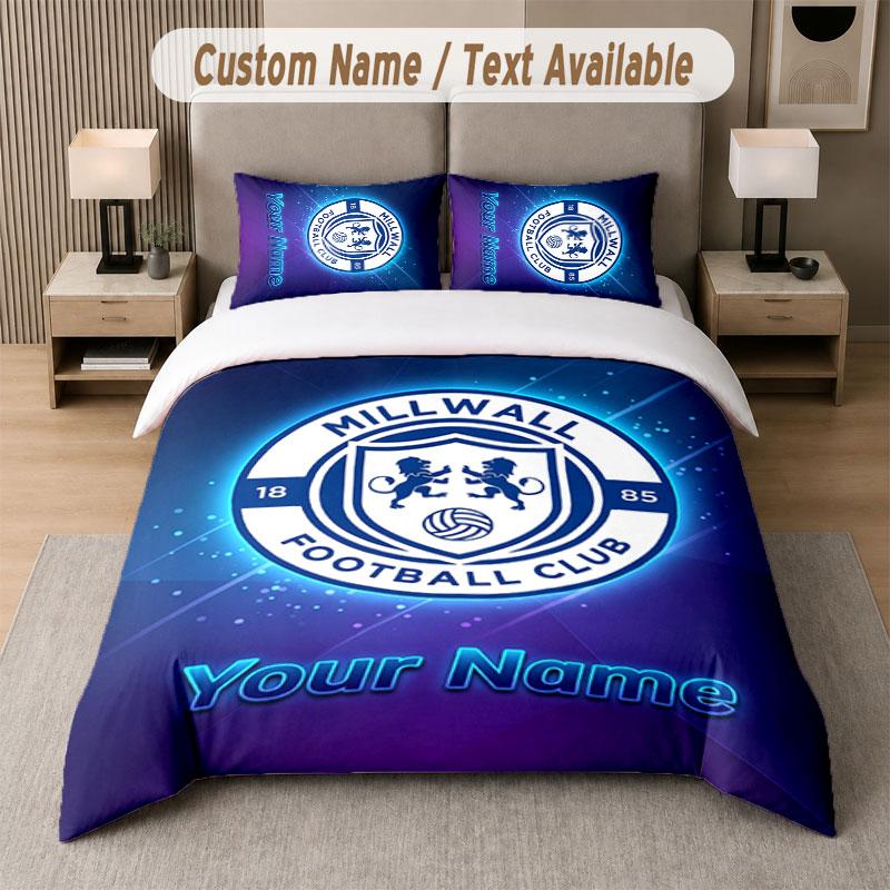 Custom Bedding Set Millwall Pattern, Print Name Text 1 Duvet Cover plus 2 Pillowcases Home Textile