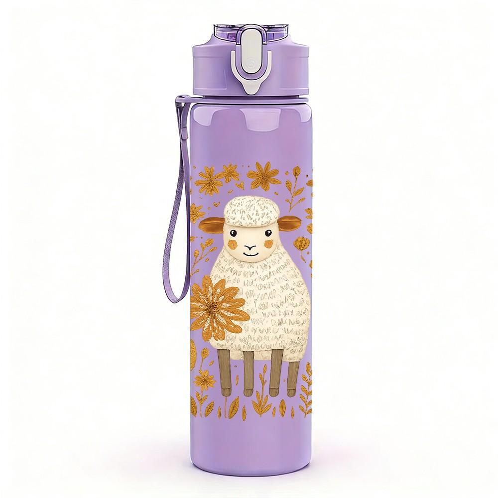 1PC Sunflower Sheep Pattern 750ml Color Plastic Sports Water Bottle Leakproof Flip Straw Lid Suitable for Sports Office Home Use