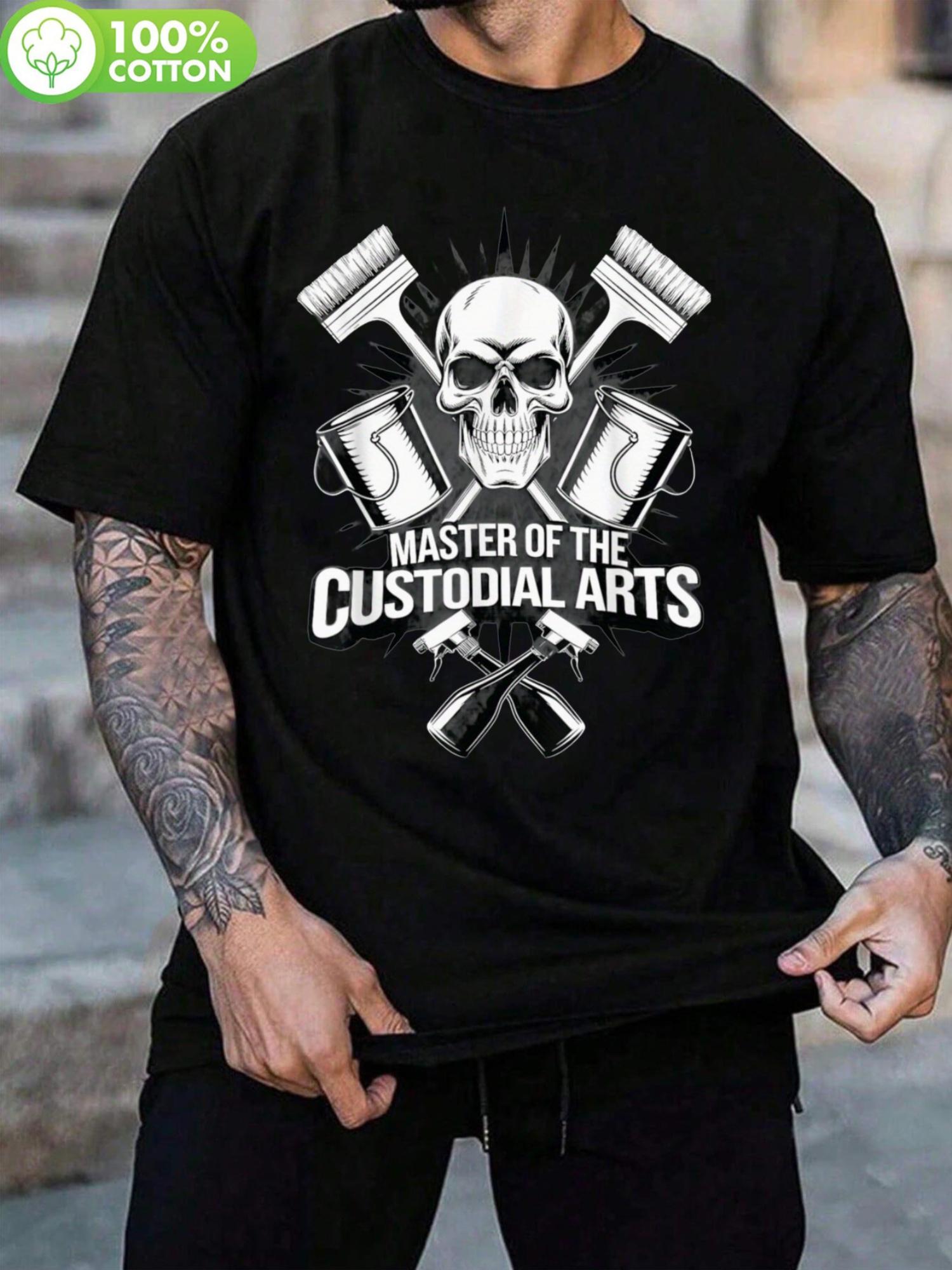 100% Cotton Art T-shirt - Black Crew Neck with Skull XXXXL