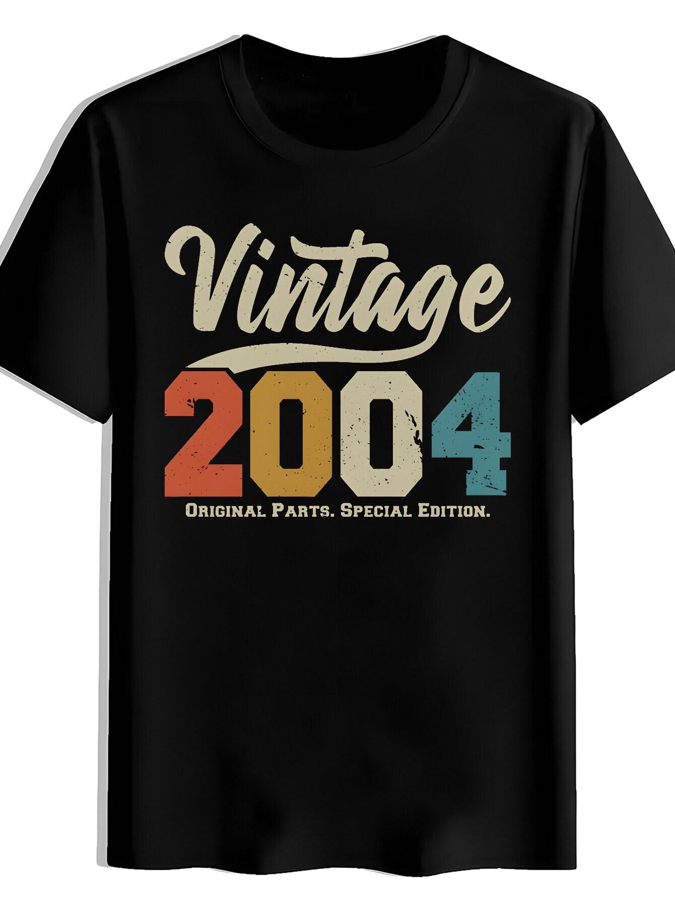 T-shirt Vintage 2004 Graphic - Black Retro Tee with Bold Orange & Teal Lettering XL