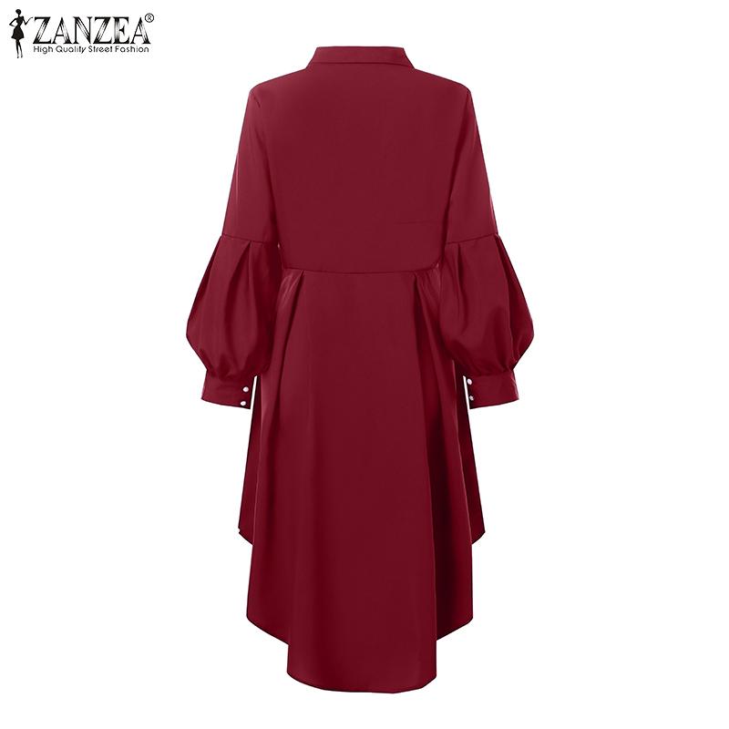 ZANZEA Dámská halenka s límečkem s klopami, dlouhým rukávem, asymetrickým lemem ve tvaru A