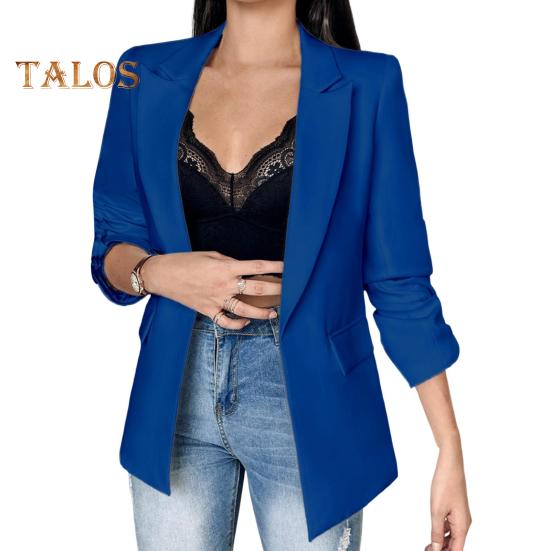 Women Suit Coat Lapel Long Sleeve Flap Pockets Suit Jacket Solid Color Open Front Office Lady Business Outwear